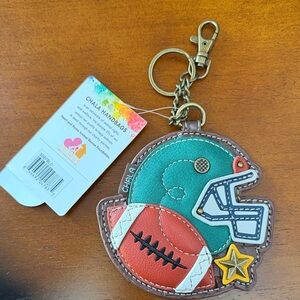Chala Teal & Brown Football Helmet Keychain / change purse with Football Accent